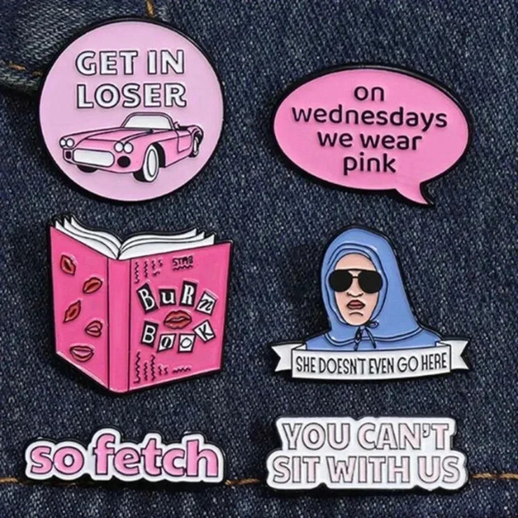 6pc pink blue Mean Girls enamel pins burn book get in loser backpack hat… - Picture 1 of 6